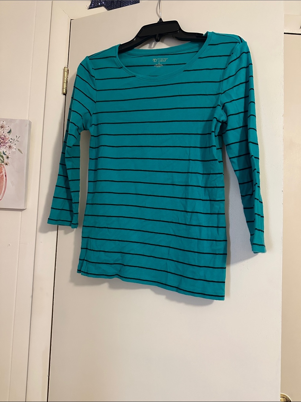new directions Teal and Black Striped Long-Sleeve Scoop Neck Top